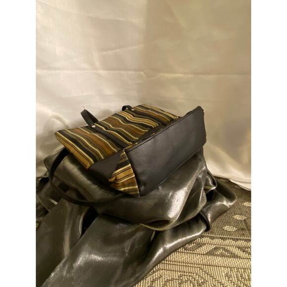 Longaberger Canvas Leather Small Tote / Purse 9 X 11 in. Brown Tan Black Stripes - Picture 12 of 13